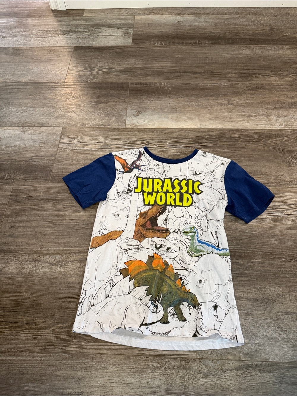Jurassic World Boys' Short Sleeve Dino Graphic Tee - White & Blue